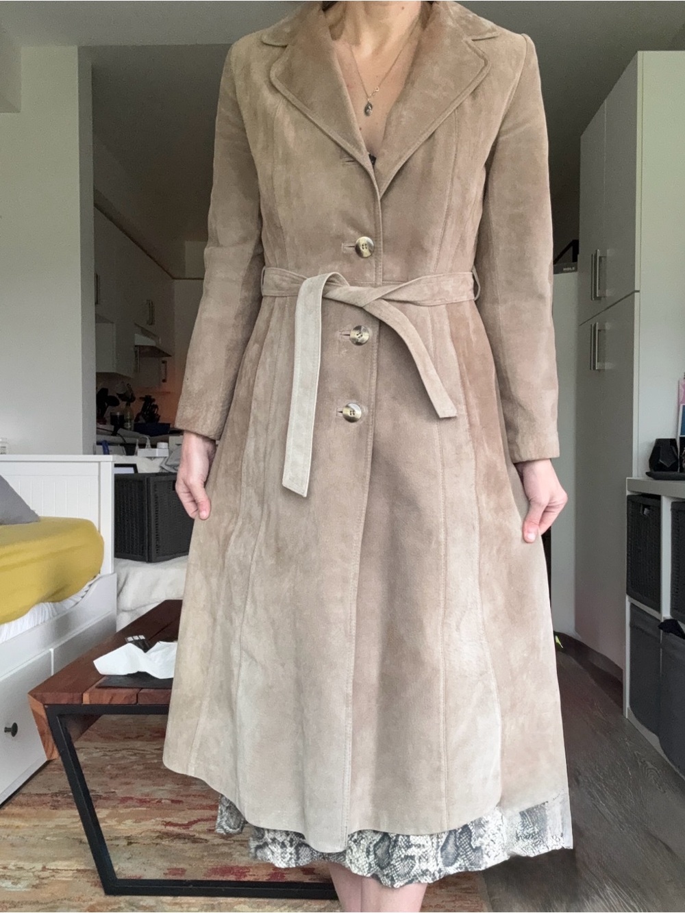 Vintage Olympic boutique of leathers suede trenchcoat! In great shape!